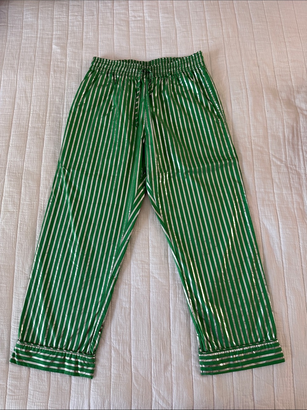 Buru - green/silver metallic striped cropped pant
